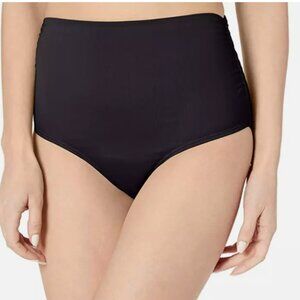 Anne Cole Women High Waisted Fold Over Shirred Bikini Bottoms Black Size L 00348